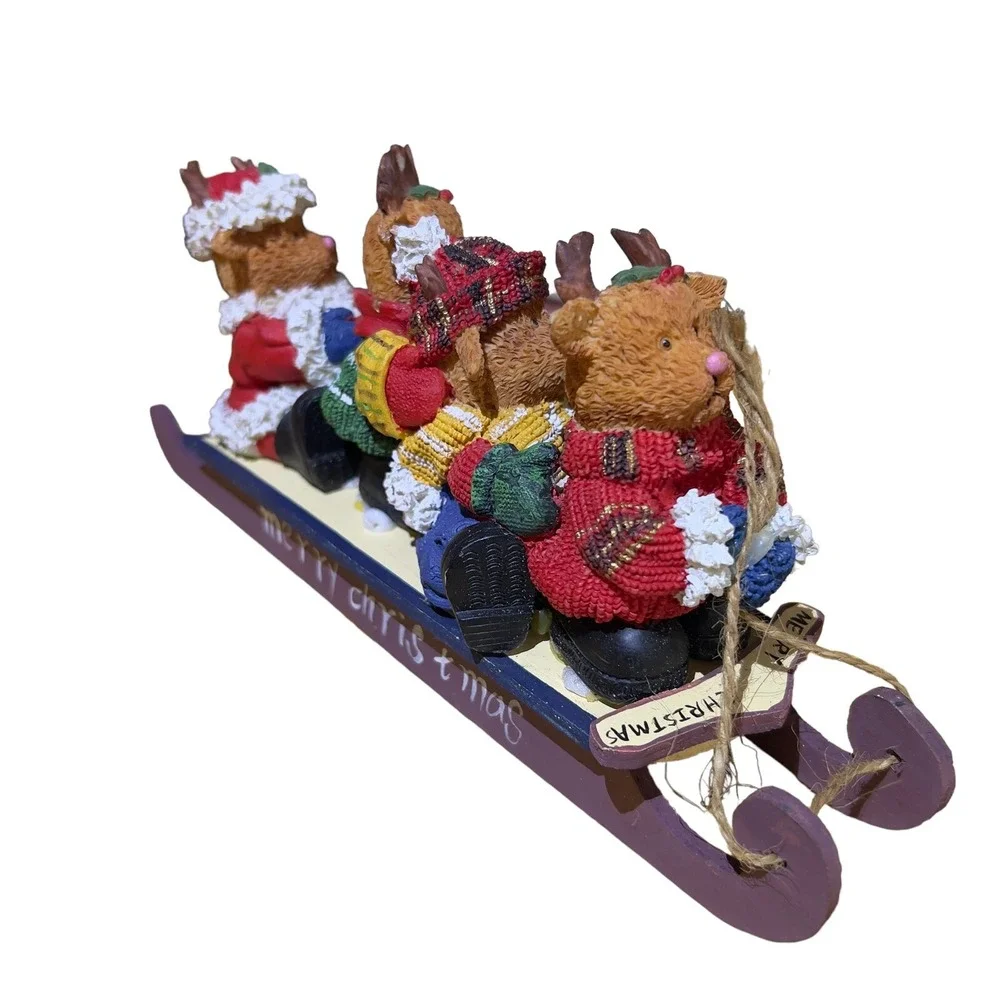 Merry Christmas Snow Sleigh 4‎ Reindeer Bears Decorative Funtime 11
